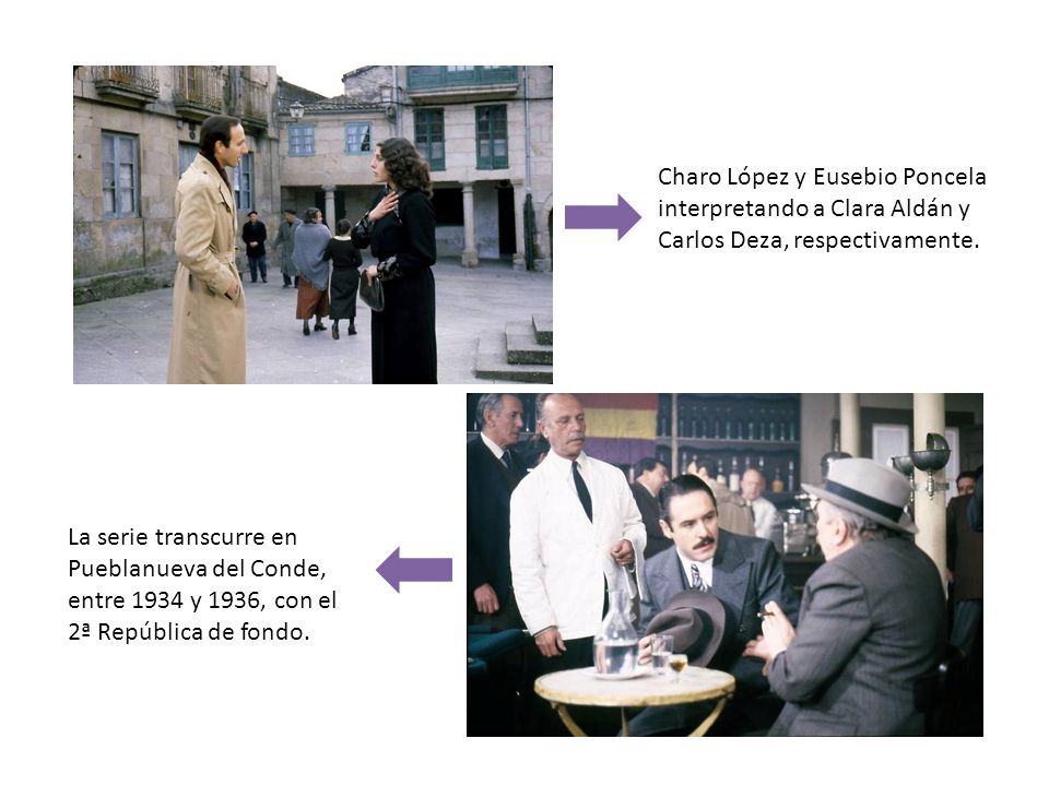 Charo López y Eusebio Poncela interpretando a Clara Aldán y Carlos Deza, respectivamente.