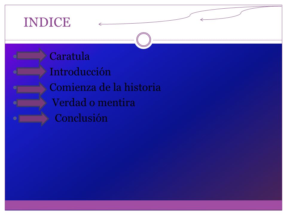 INDICE Caratula Introducción Comienza de la historia Verdad o mentira