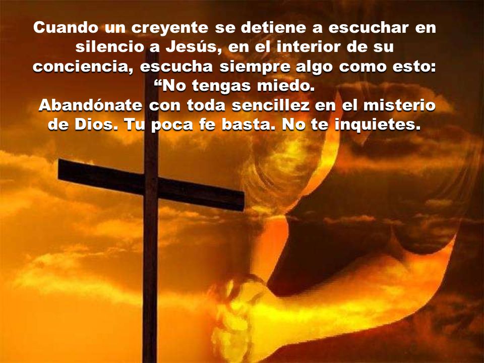 Cuando un creyente se detiene a escuchar en silencio a Jesús, en el interior de su conciencia, escucha siempre algo como esto: