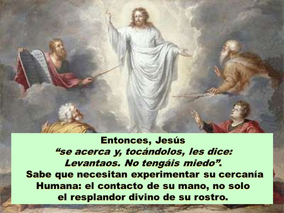 se acerca y, tocándolos, les dice: Levantaos. No tengáis miedo .
