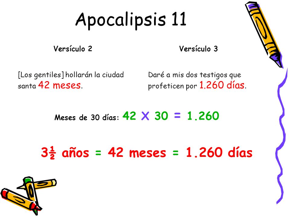 Apocalipsis 11 3½ años = 42 meses = días Versículo 2