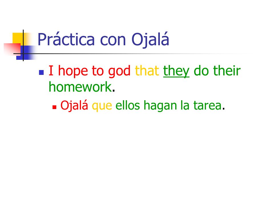 Práctica con Ojalá I hope to god that they do their homework.