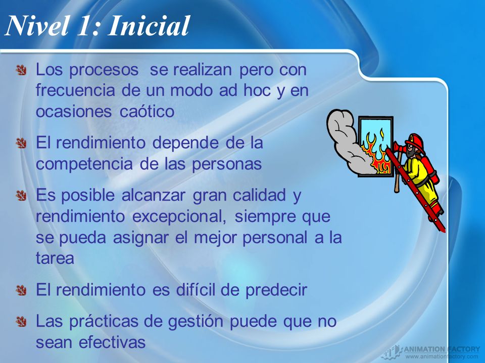 Nivel 1: Inicial Los procesos se realizan pero con frecuencia de un modo ad hoc y en ocasiones caótico.