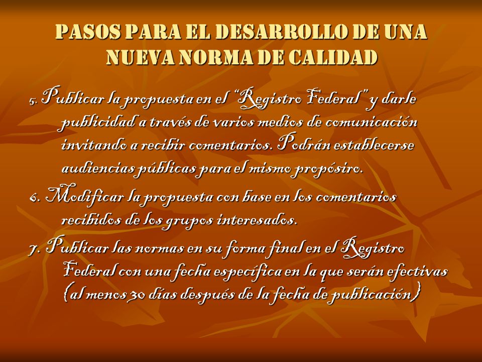 PASOS PARA EL DESARROLLO DE UNA NUEVA NORMA DE CALIDAD