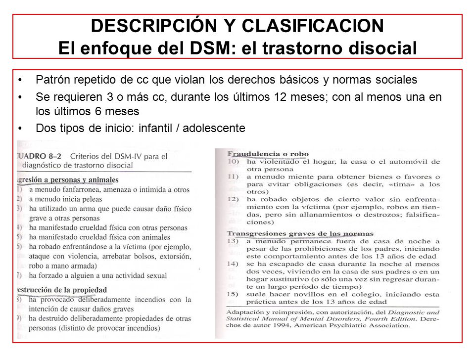 DESCRIPCIÓN Y CLASIFICACION El enfoque del DSM: el trastorno disocial