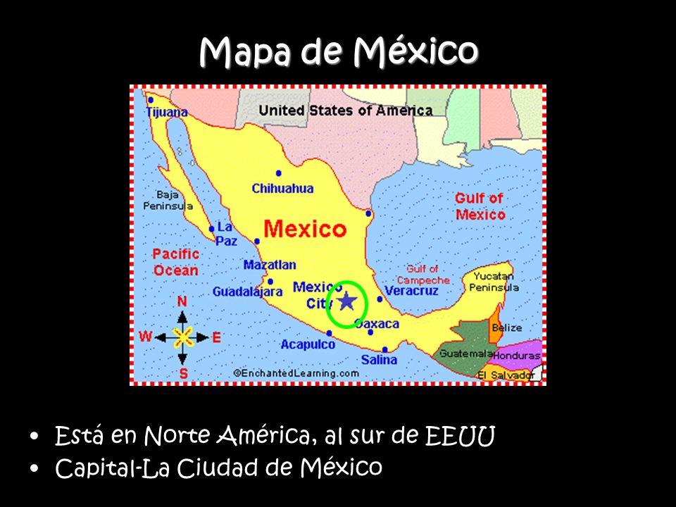 Mapa de México Está en Norte América, al sur de EEUU