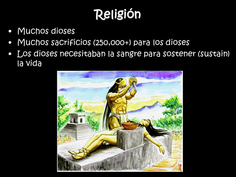 Religión Muchos dioses Muchos sacrificios (250,000+) para los dioses