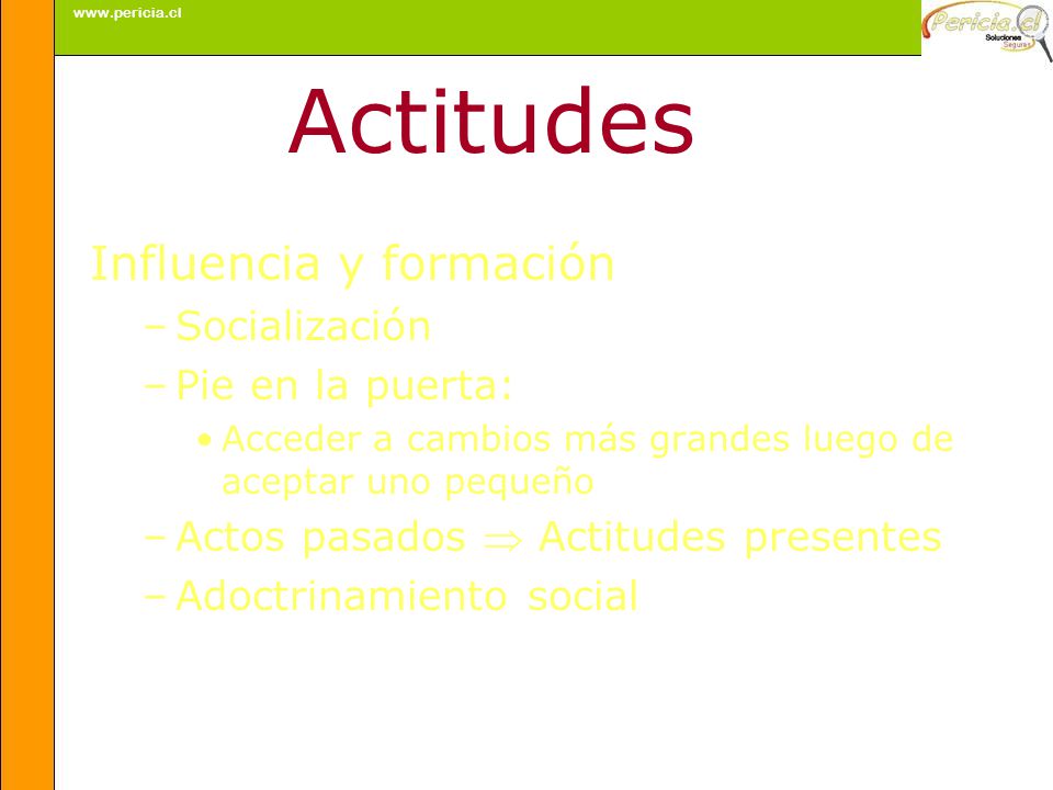 Actitudes Influencia y formación Socialización Pie en la puerta: