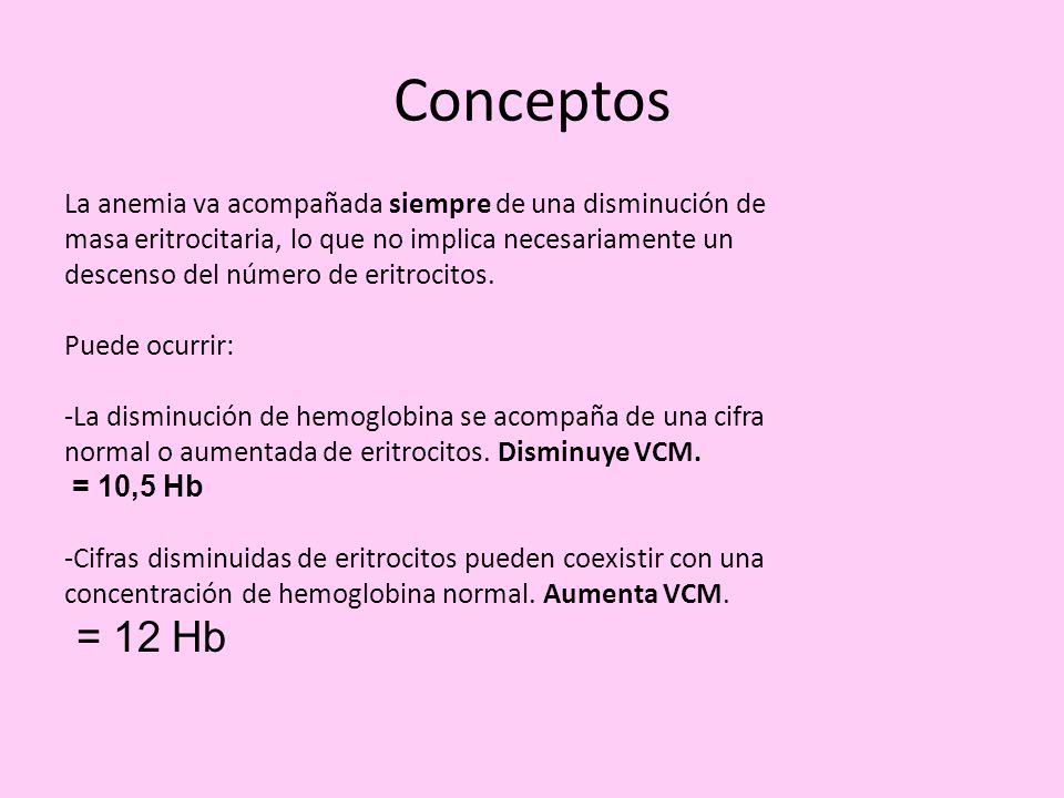 Conceptos La anemia va acompañada siempre de una disminución de. masa eritrocitaria, lo que no implica necesariamente un.