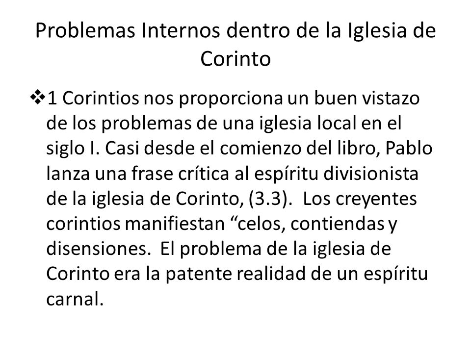 Problemas Internos dentro de la Iglesia de Corinto