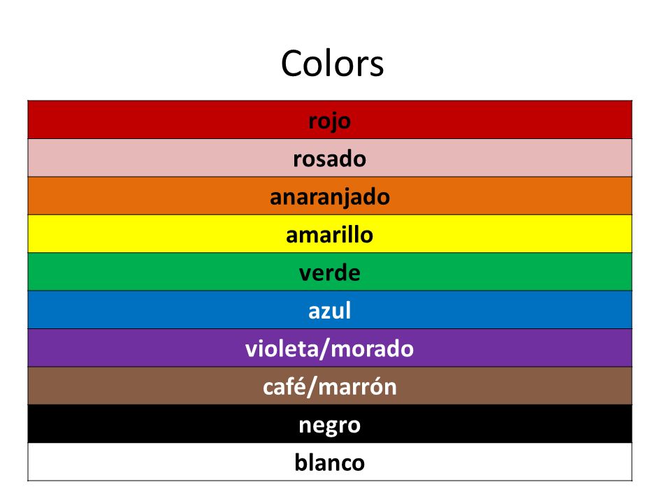 Colors rojo rosado anaranjado amarillo verde azul violeta/morado