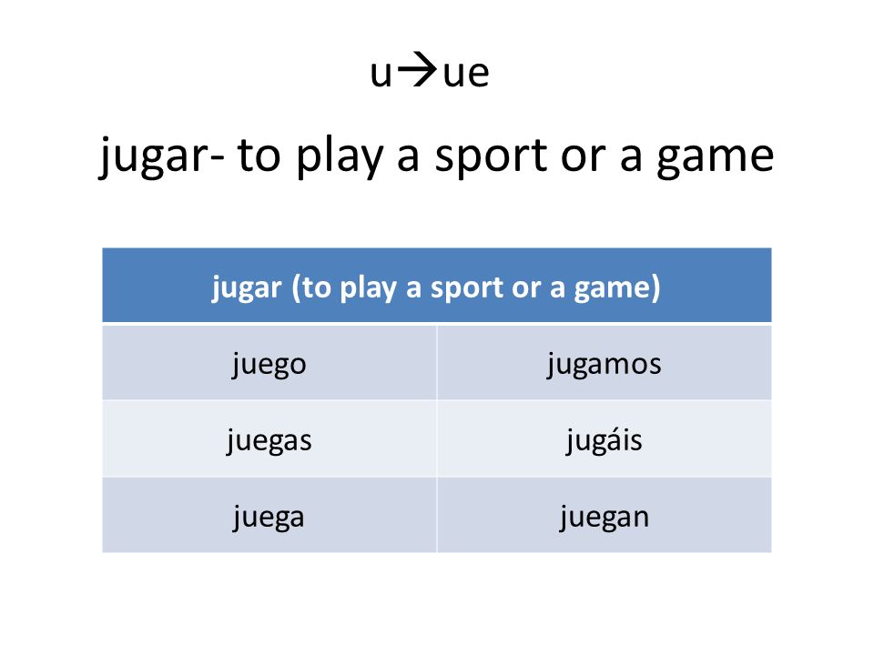 jugar- to play a sport or a game
