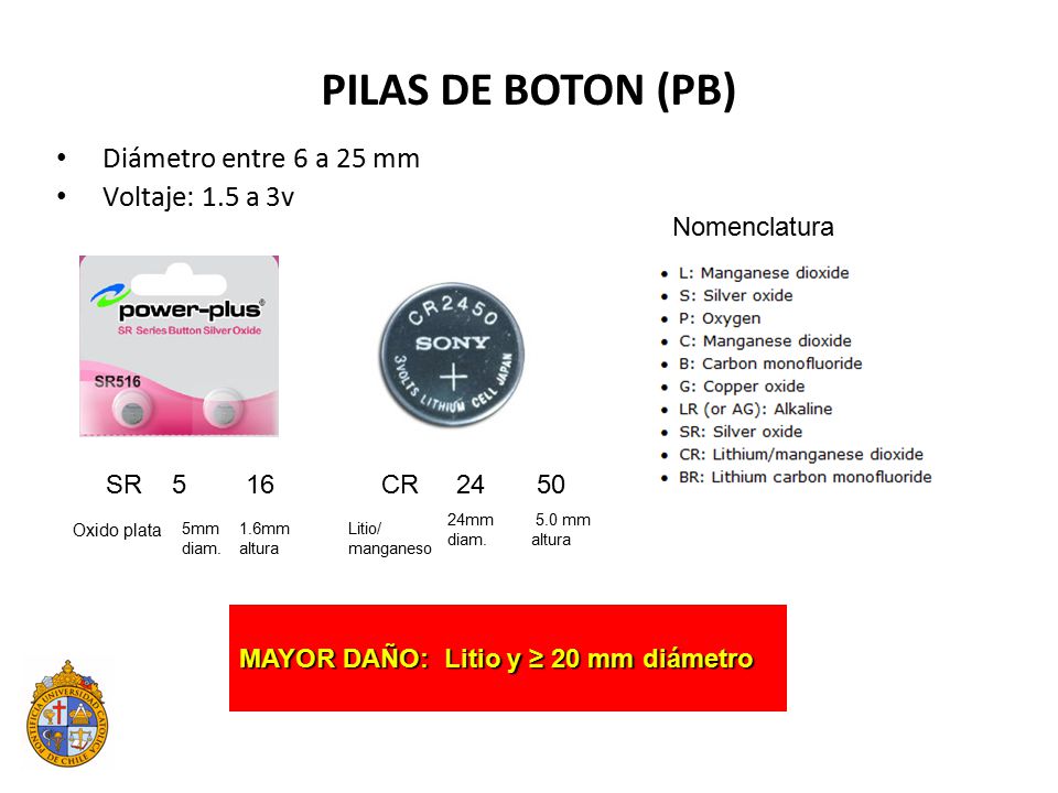 Diámetro entre 6 a 25 mm Voltaje: 1.5 a 3v