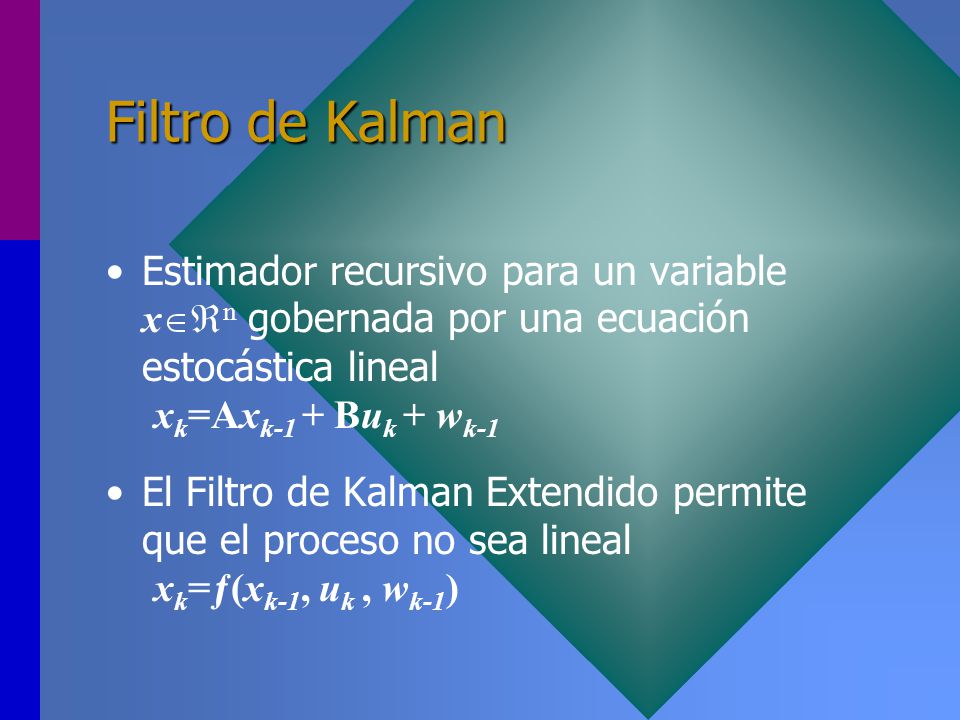 Filtro de Kalman Estimador recursivo para un variable xn gobernada por una ecuación estocástica lineal xk=Axk-1 + Buk + wk-1.
