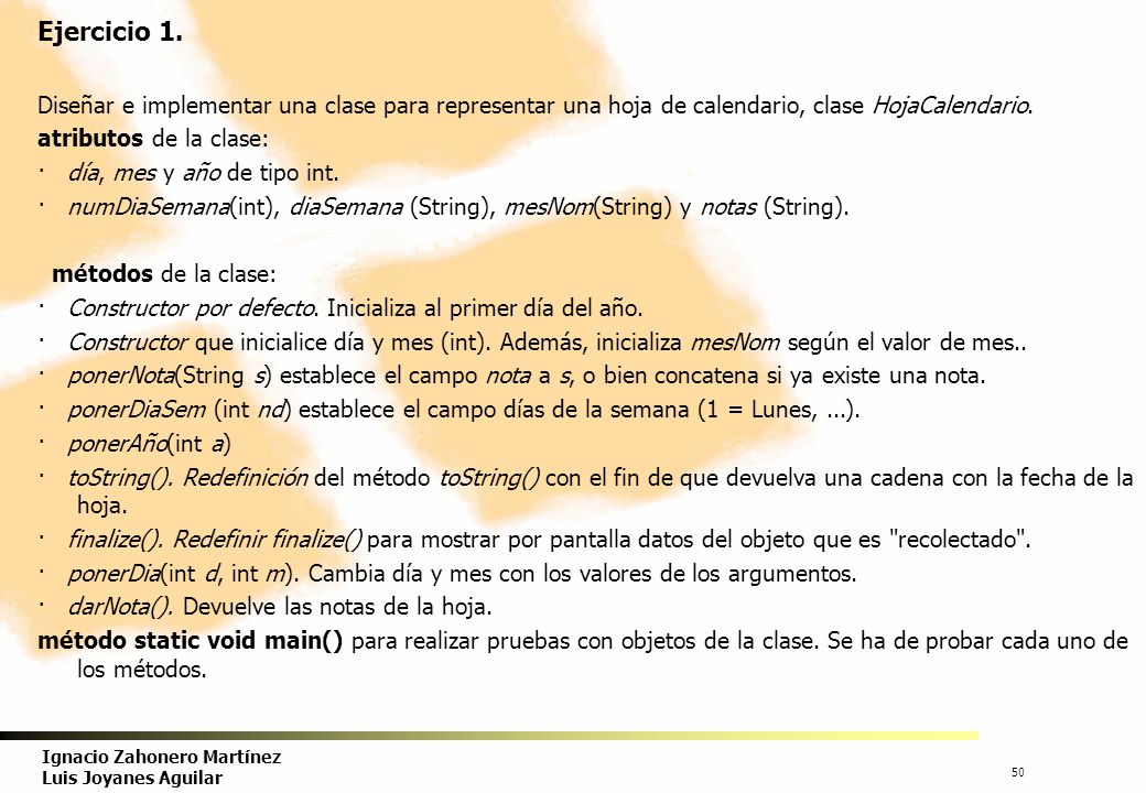 Ejercicio 1. Diseñar e implementar una clase para representar una hoja de calendario, clase HojaCalendario.