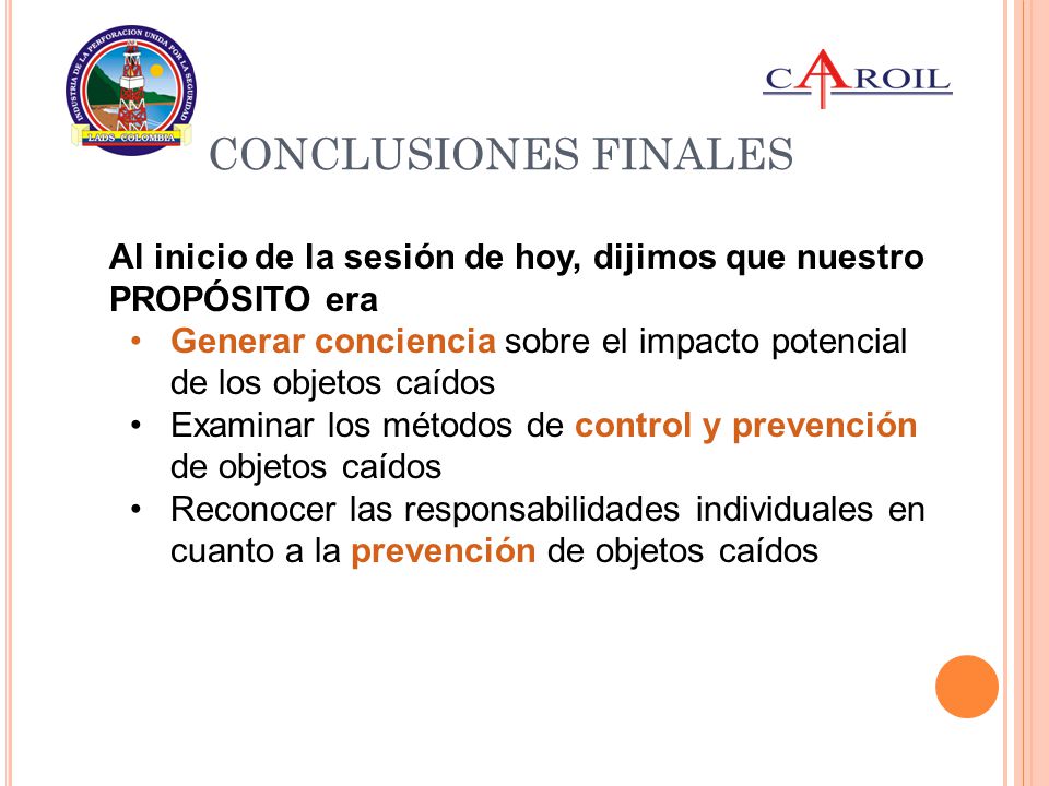 CONCLUSIONES FINALES Al inicio de la sesión de hoy, dijimos que nuestro PROPÓSITO era.