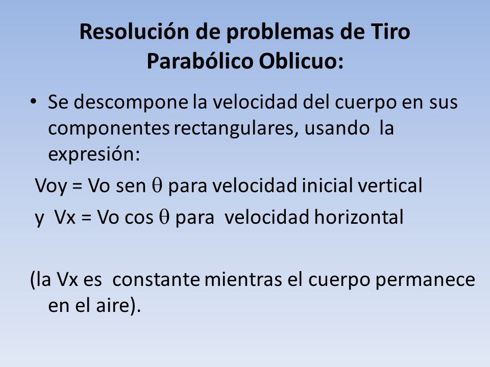 Resolución de problemas de Tiro Parabólico Oblicuo: