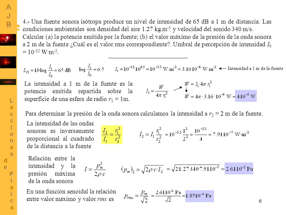 Relación entre la intensidad y la presión máxima de la onda sonora