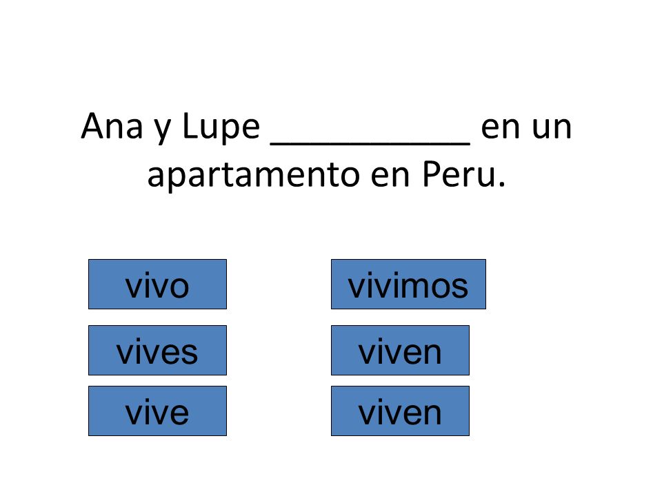 Ana y Lupe __________ en un apartamento en Peru.