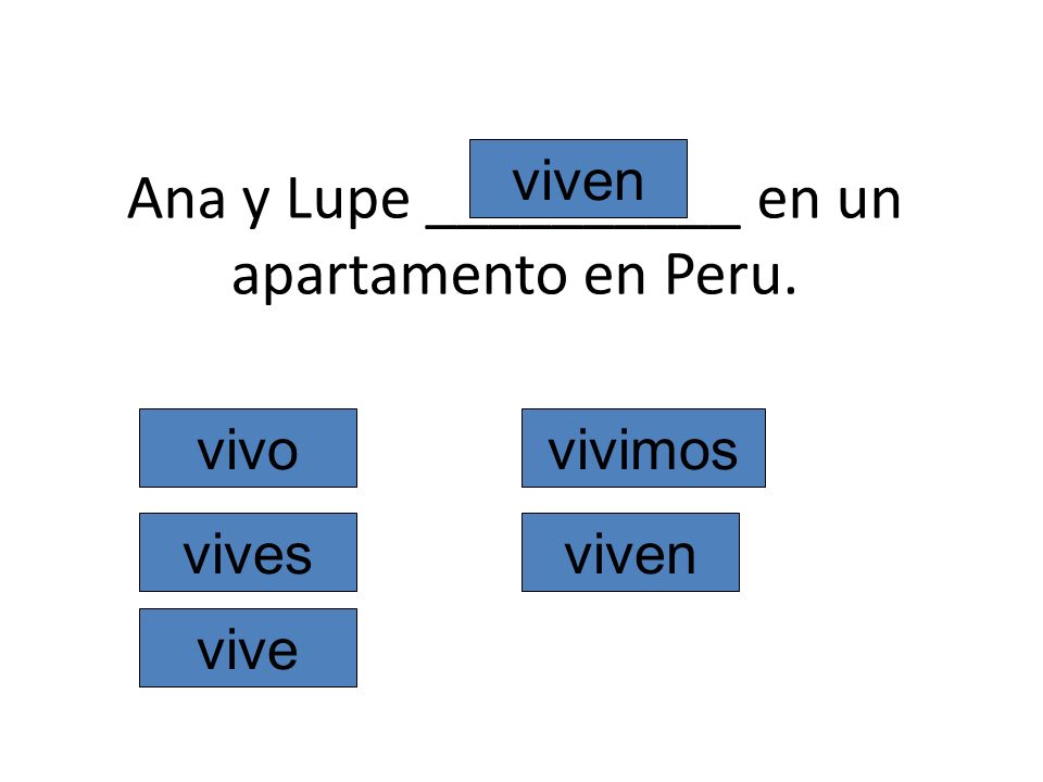 Ana y Lupe __________ en un apartamento en Peru.