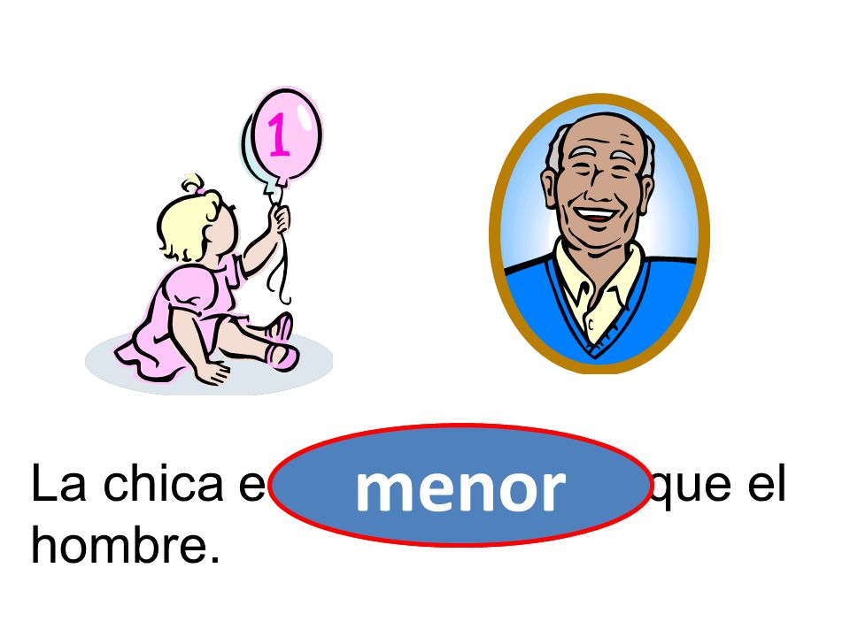 menor La chica es _______ vieja que el hombre. menos