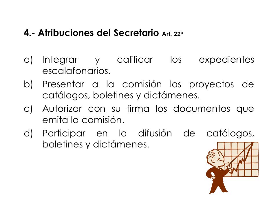 4.- Atribuciones del Secretario Art. 22°