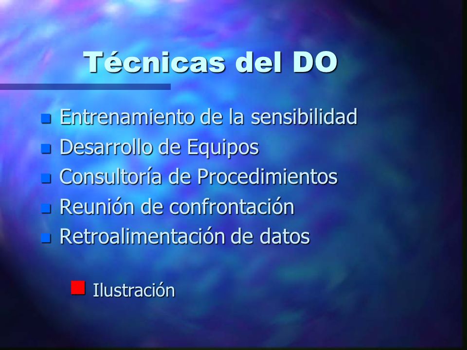 Técnicas del DO Entrenamiento de la sensibilidad Desarrollo de Equipos