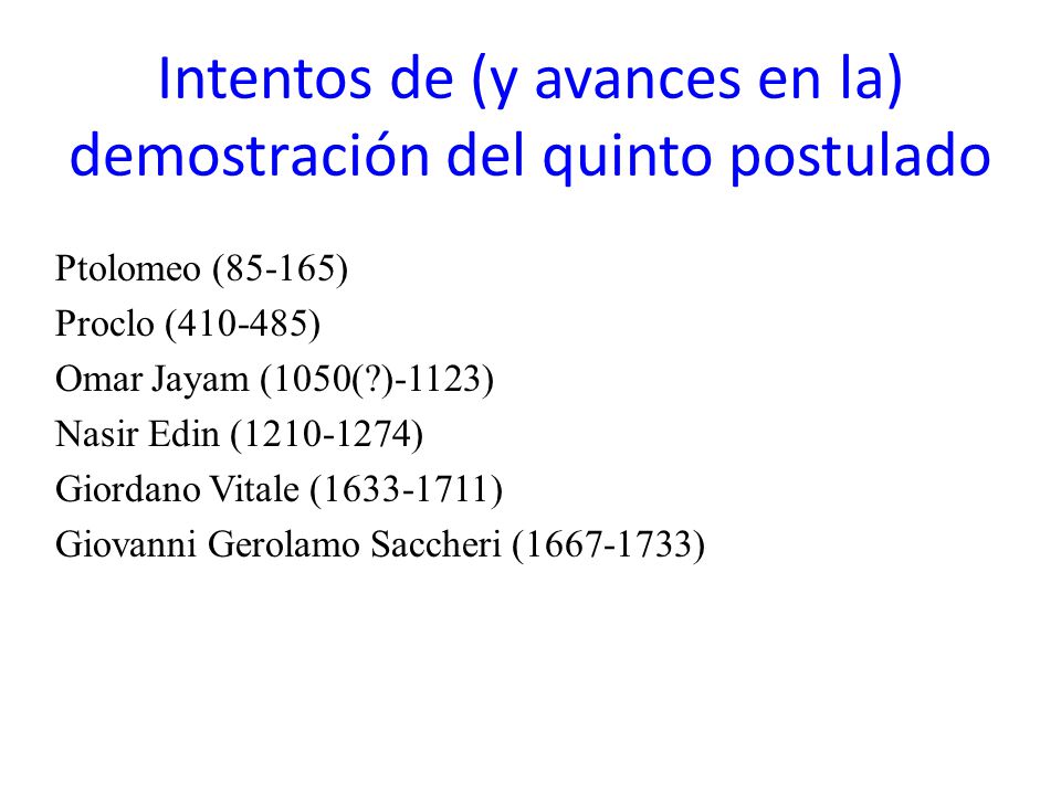 Intentos de (y avances en la) demostración del quinto postulado