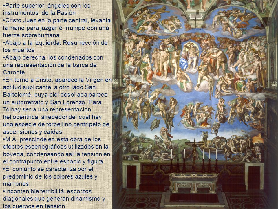 Parte superior: ángeles con los instrumentos de la Pasión