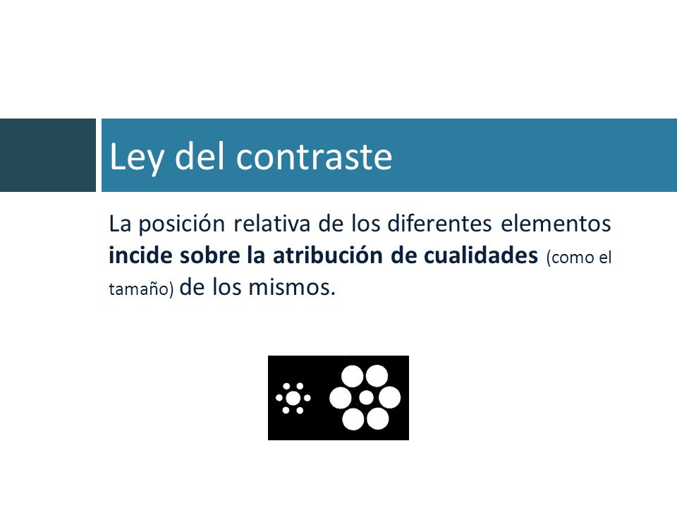 Ley del contraste La posición relativa de los diferentes elementos incide sobre la atribución de cualidades (como el tamaño) de los mismos.