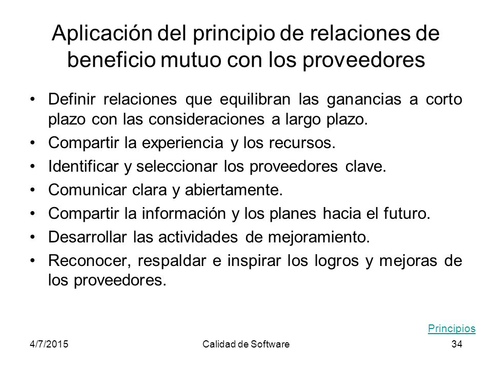 Aplicación del principio de relaciones de beneficio mutuo con los proveedores