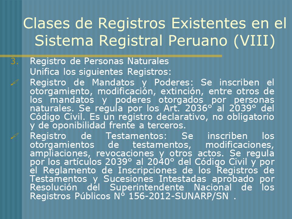 Clases de Registros Existentes en el Sistema Registral Peruano (VIII)