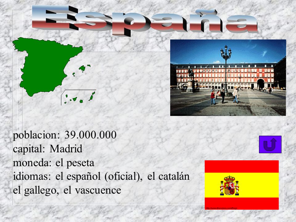 España poblacion: capital: Madrid moneda: el peseta