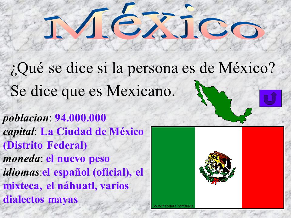 ¿Qué se dice si la persona es de México Se dice que es Mexicano.