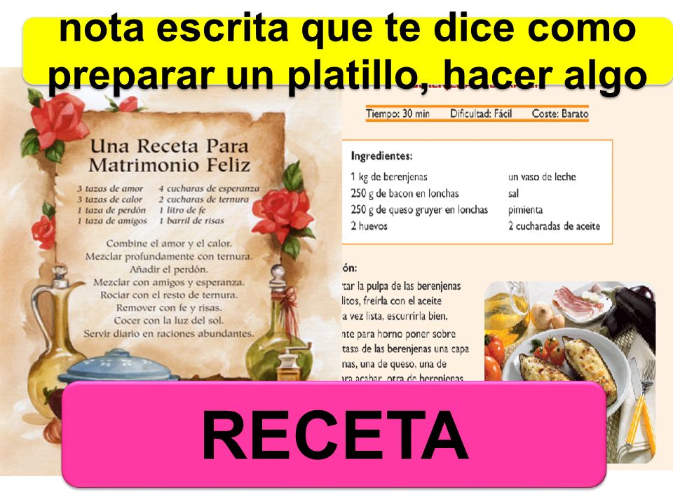 nota escrita que te dice como preparar un platillo, hacer algo