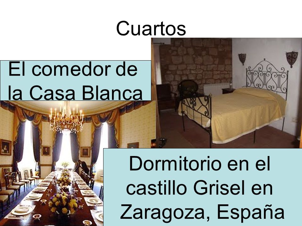 Cuartos El comedor de la Casa Blanca Dormitorio en el castillo Grisel en Zaragoza, España