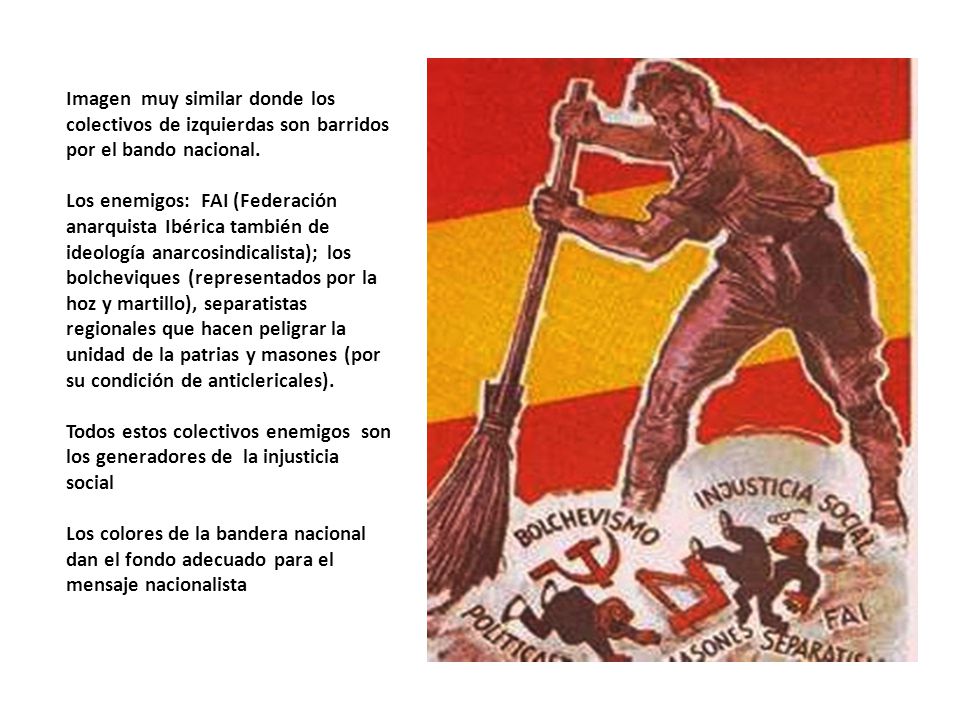 Imagen muy similar donde los colectivos de izquierdas son barridos por el bando nacional.