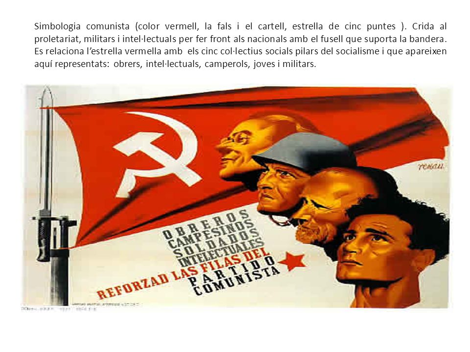 Simbologia comunista (color vermell, la fals i el cartell, estrella de cinc puntes ).