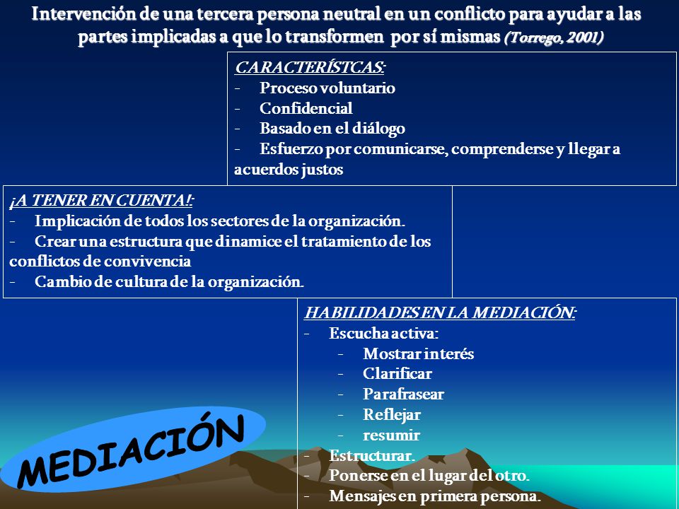 partes implicadas a que lo transformen por sí mismas (Torrego, 2001)