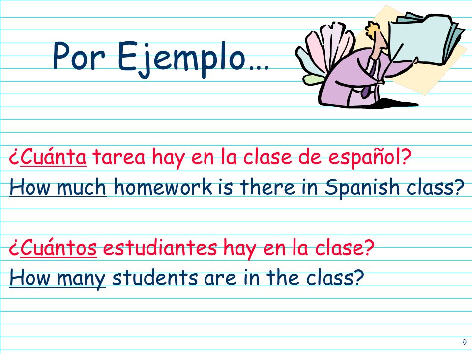 Por Ejemplo… ¿Cuánta tarea hay en la clase de español