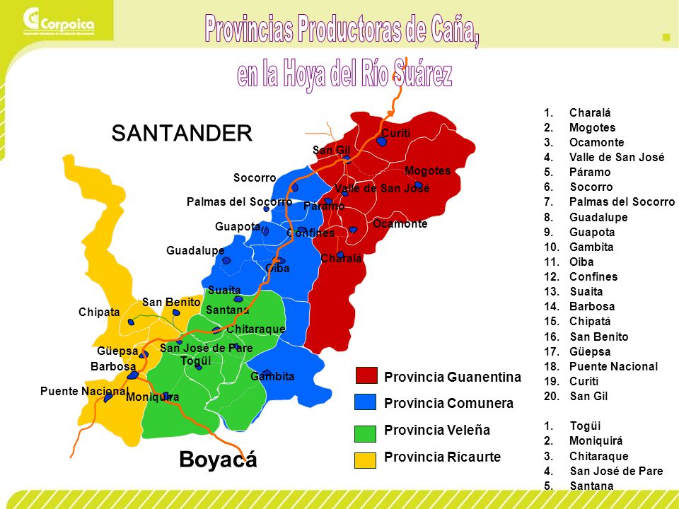 Provincias Productoras de Caña, en la Hoya del Río Suárez
