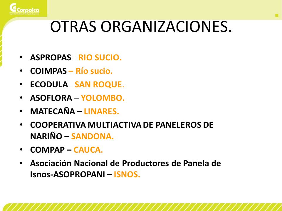 OTRAS ORGANIZACIONES. ASPROPAS - RIO SUCIO. COIMPAS – Río sucio.