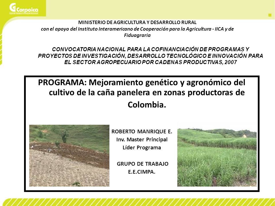 MINISTERIO DE AGRICULTURA Y DESARROLLO RURAL con el apoyo del Instituto Interamericano de Cooperación para la Agricultura - IICA y de Fiduagraria