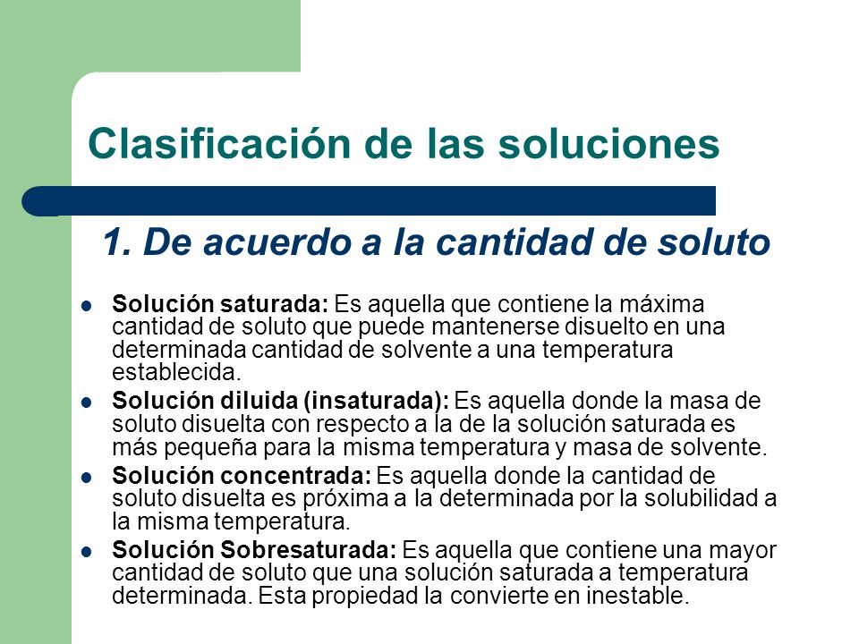 Clasificación de las soluciones