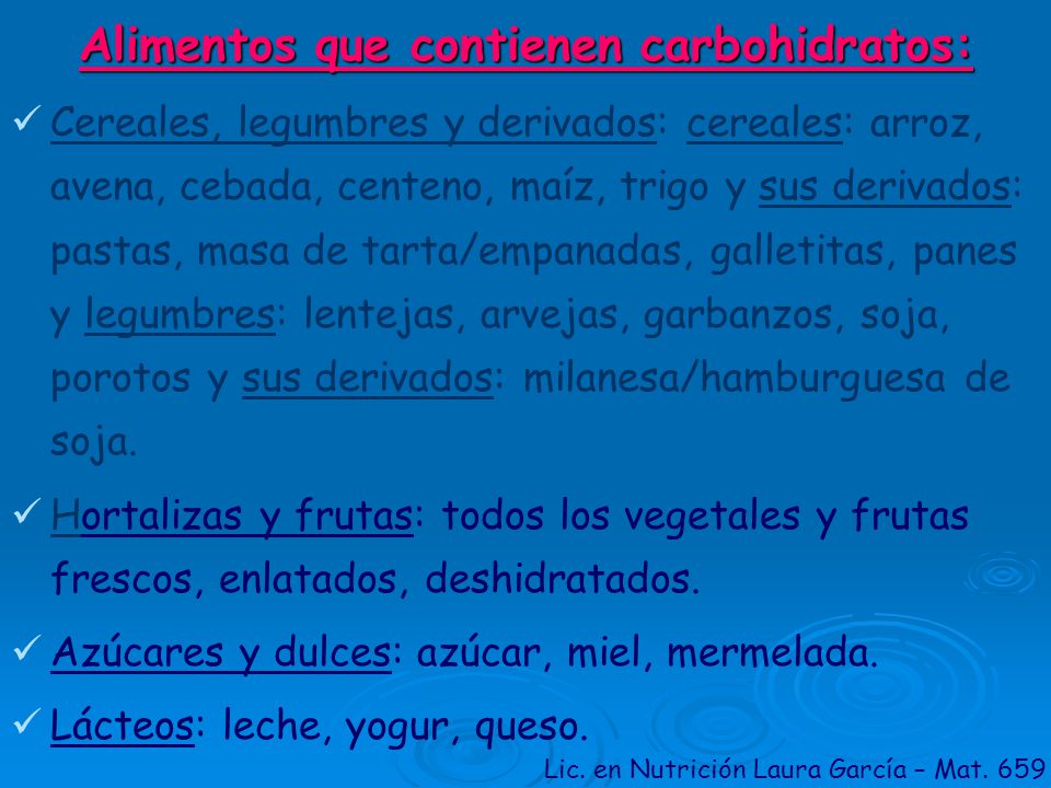 Alimentos que contienen carbohidratos: