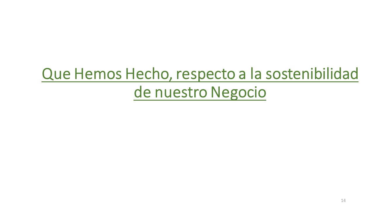Que Hemos Hecho, respecto a la sostenibilidad de nuestro Negocio