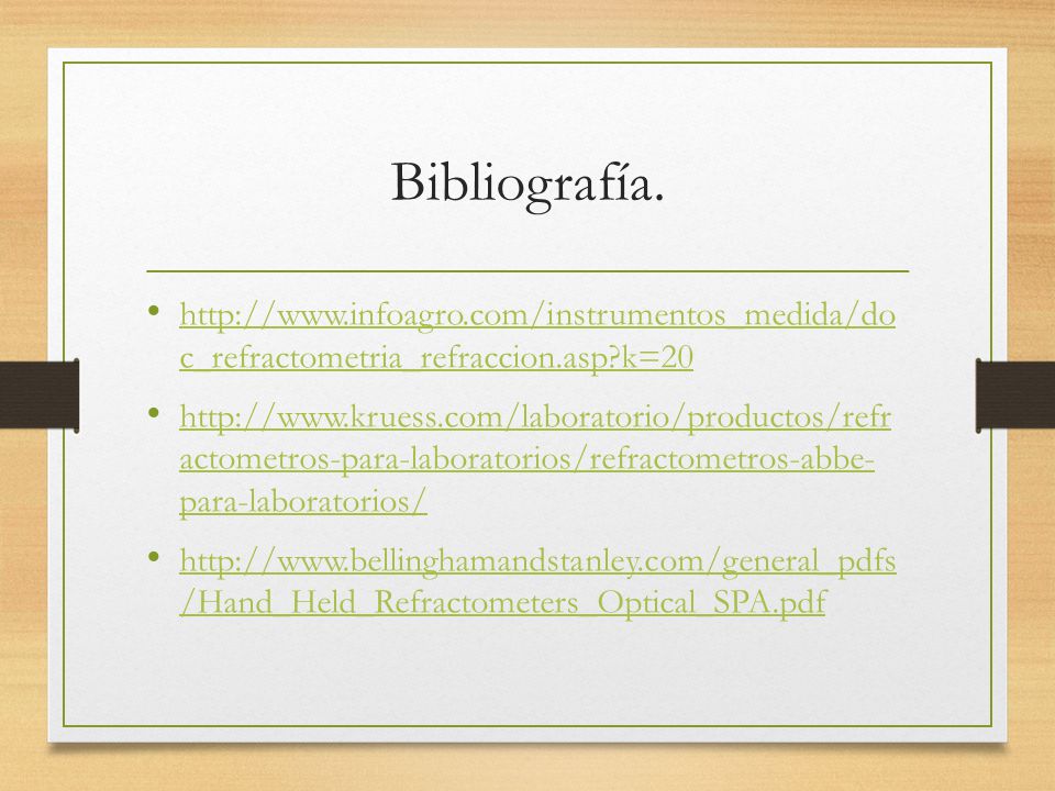 Bibliografía.   c_refractometria_refraccion.asp k=20.