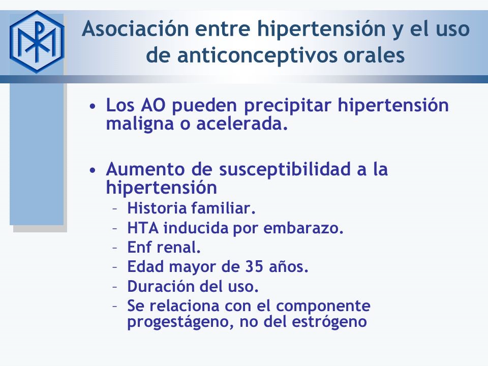 Asociación entre hipertensión y el uso de anticonceptivos orales