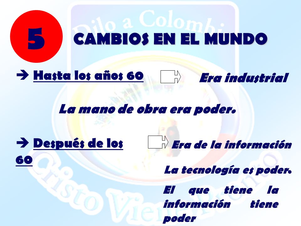 5 CAMBIOS EN EL MUNDO  Hasta los años 60 Era industrial