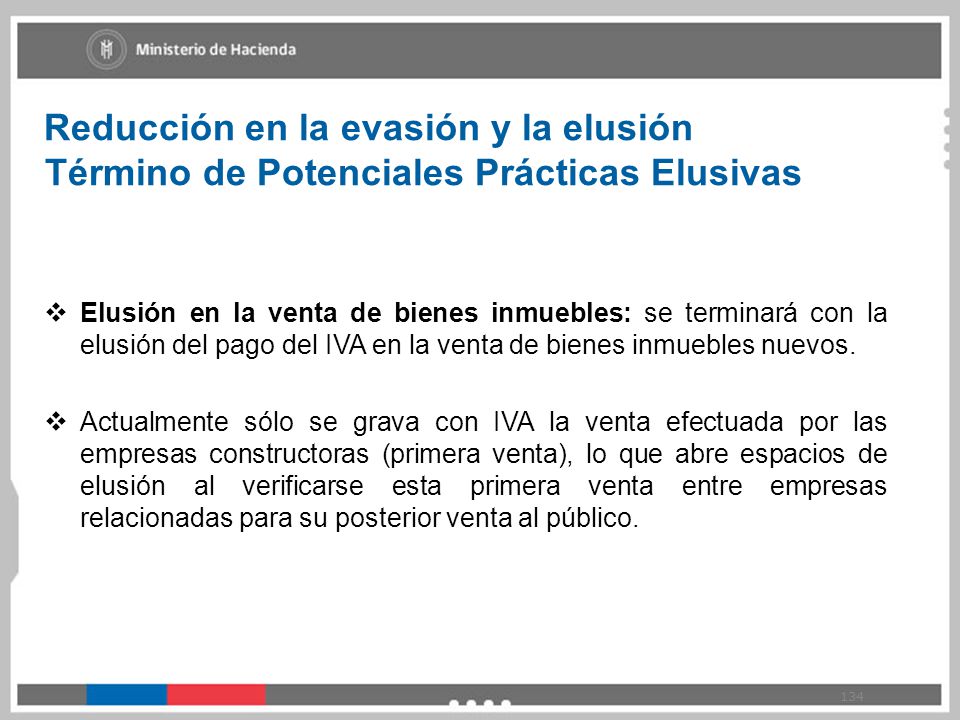 Reducción en la evasión y la elusión Término de Potenciales Prácticas Elusivas